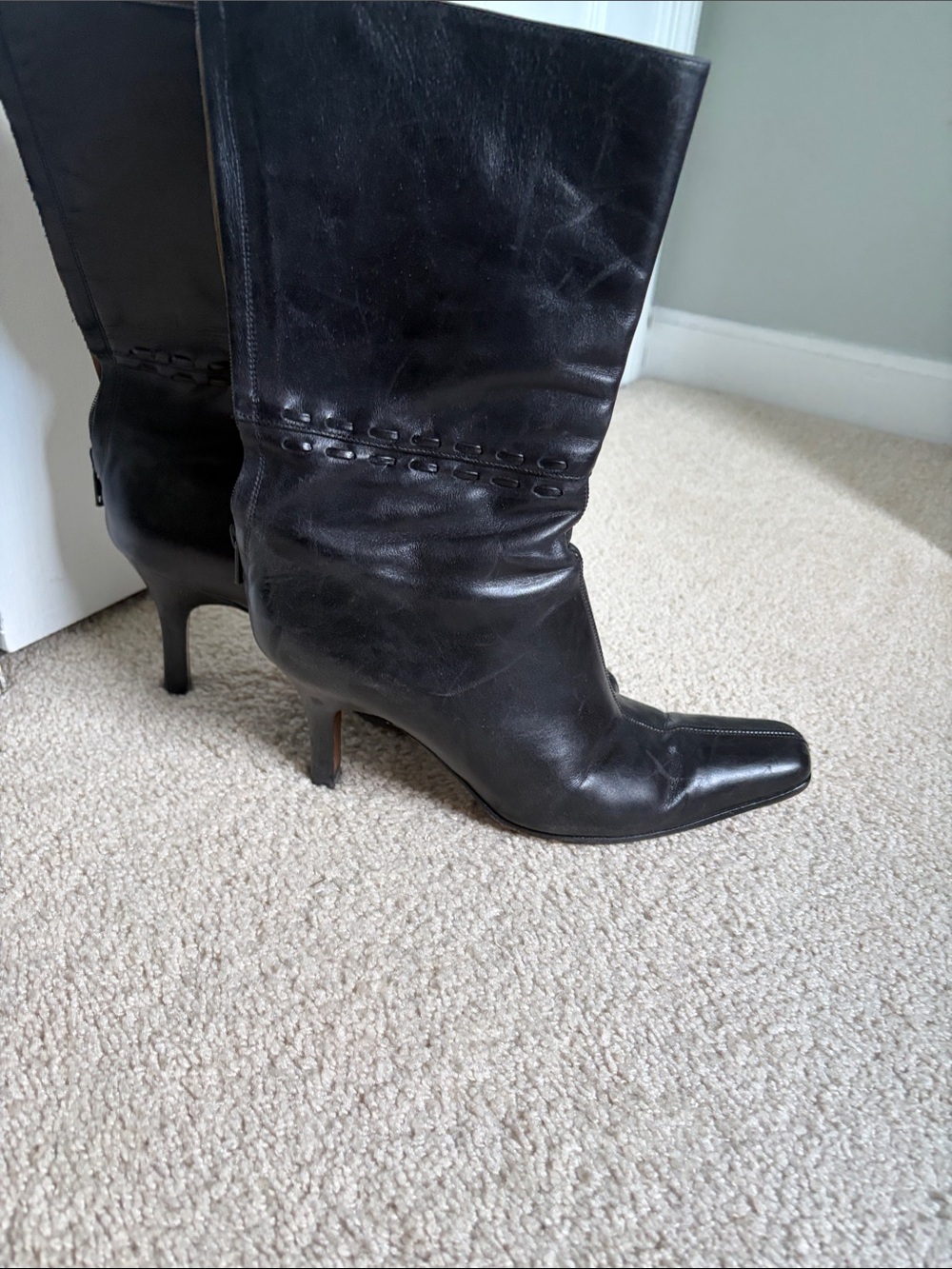 J. Crew Women's Black Leather Square-Toe Boot
